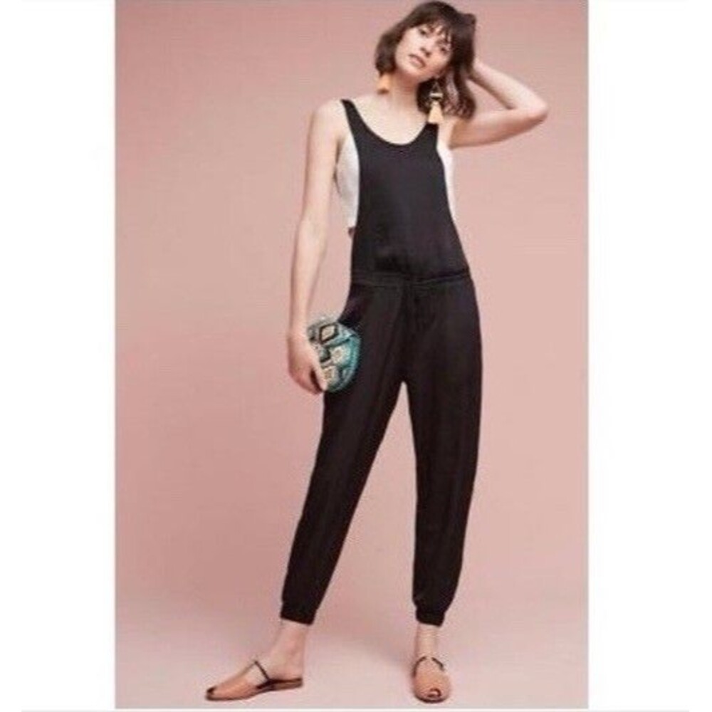 Dolan Anthropologie‎ Jumpsuit XL Black Satin Left Coast Sotto Beachy Minimalist